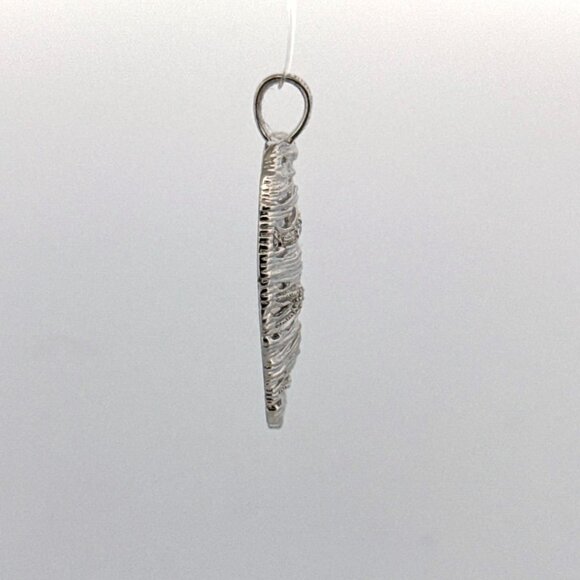 Estate Sterling Silver 925 Heart Pendant Textured Lines & CZ, 36.6mm, 6.7g - Picture 2 of 8